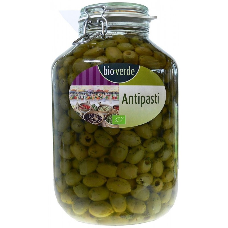 OLIWKI ZIELONE BEZ PESTKI Z ZIOŁAMI W OLEJU BIO 4,55 kg (SŁOIK) - BIO-VERDE