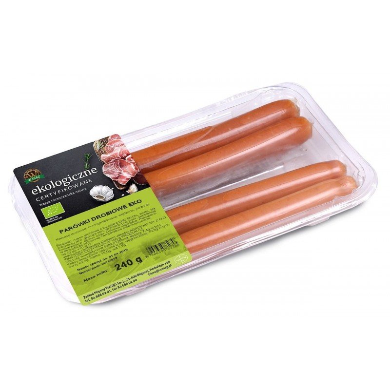 PARÓWKI DROBIOWE BIO (DUŻE OPAKOWANIE - około 1,00 kg) - WASĄG (NA ZAMÓWIENIE)