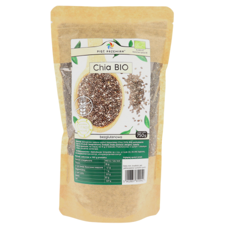 PIĘĆ PRZEMIAN Chia BIO 750g - nasiona szałwii hiszpańskiej bezglutenowe