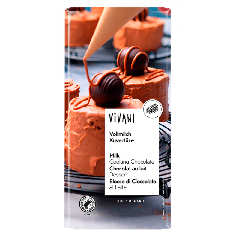 CZEKOLADA KUWERTURA MLECZNA DO GOTOWANIA BIO 200 g - VIVANI