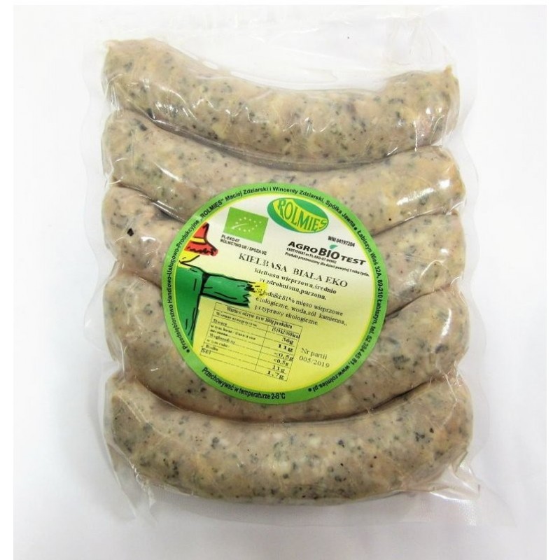 KIEŁBASA BIAŁA PARZONA EKOLOGICZNA – 400g – ROLMIĘS
