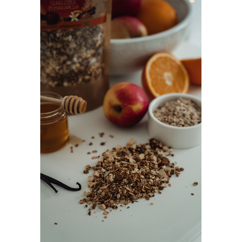 GRANOLA ORKISZOWA SZARLOTKA – POMARAŃCZA – 300 g - AGA BAGIETKA