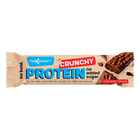 BATON PROTEINOWY CRUNCHY KAKAOWY W CZEKOLADZIE MLECZNEJ BEZ DODATKU CUKRÓW BEZGLUTENOWY 40 g - MAXSPORT