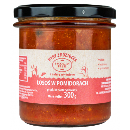 ŁOSOŚ W POMIDORACH BEZGLUTENOWY 300 g - SMOLIN FISH (NA ZAMÓWIENIE)