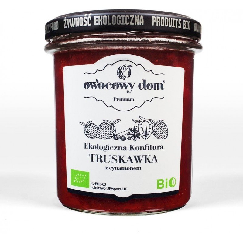 KONFITURA TRUSKAWKA Z CYNAMONEM BIO 300 g - OWOCOWY DOM