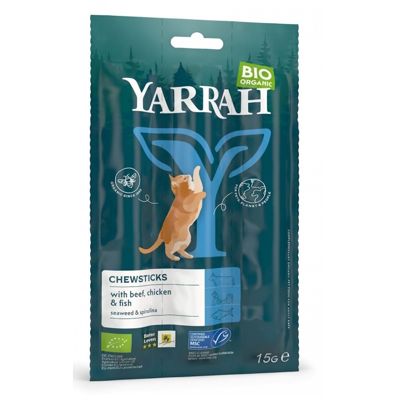 (DLA KOTA) PRZYSMAK - PAŁECZKI Z WOŁOWINĄ I RYBĄ BIO (3 x 5 g) 15 g - YARRAH