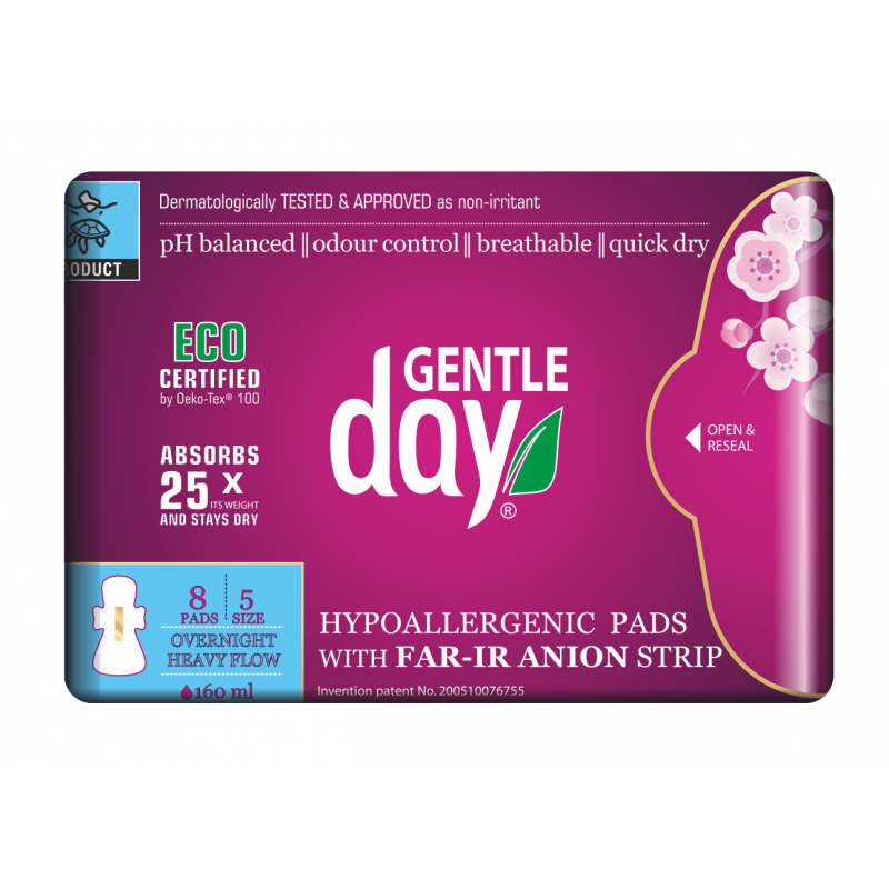 PODPASKI HIGIENICZNE Z PASKIEM ANIONOWYM NA NOC 8 szt. - GENTLE DAY