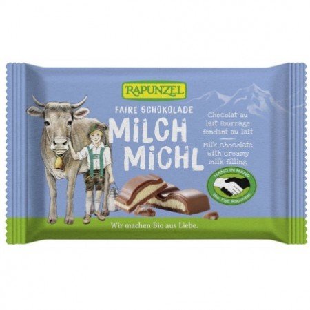 CZEKOLADA MLECZNA Z NADZIENIEM MLECZNYM DLA DZIECI BIO 100 g - RAPUNZEL