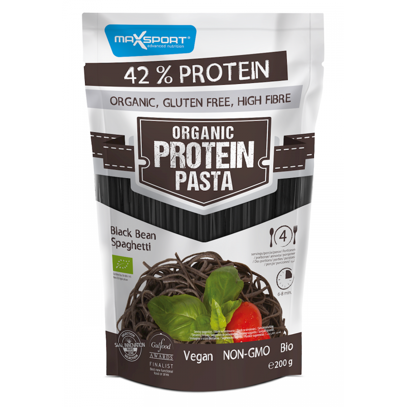 MAKARON PROTEINOWY (Z SOI I FASOLI CZERWONEJ ADZUKI) SPAGHETTI BEZGLUTENOWY BIO 200 g - MAXSPORT