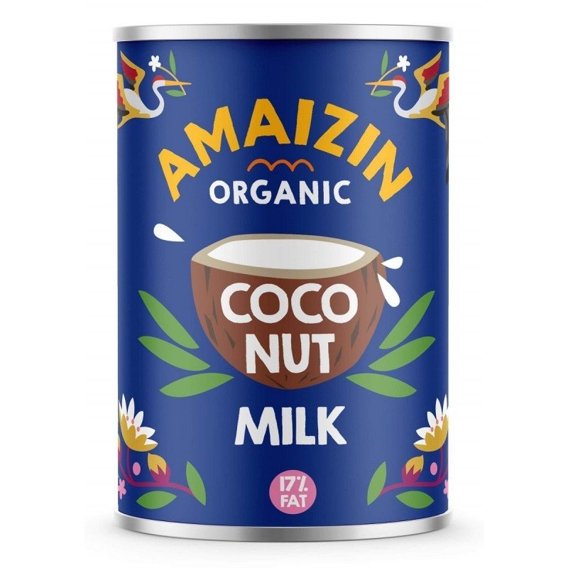 COCONUT MILK - NAPÓJ KOKOSOWY BEZ GUMY GUAR (17 % TŁUSZCZU) BIO 400 ml (PUSZKA) - AMAIZIN