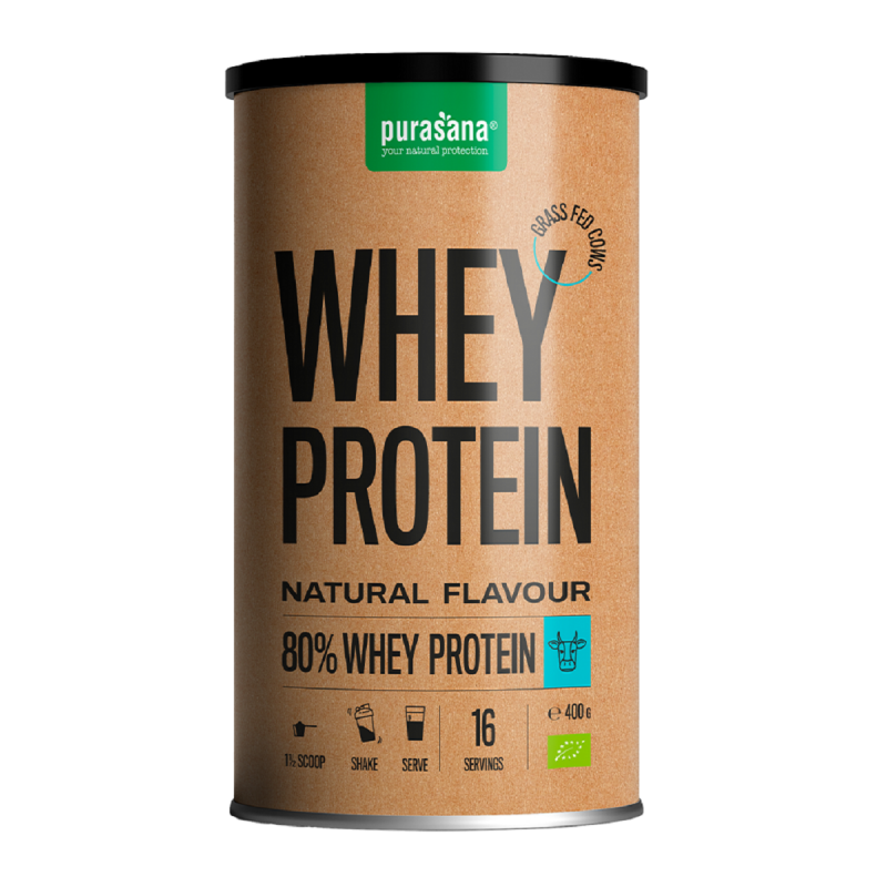 BIAŁKO SERWATKOWE NATURALNE (KONCENTRAT WPC 80) BEZGLUTENOWE BIO 400 g - PURASANA