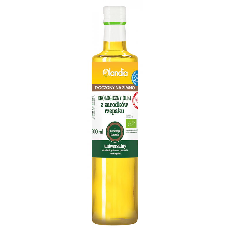 OLEJ Z ZARODKÓW RZEPAKU UNIWERSALNY TŁOCZONY NA ZIMNO OMEGA-3 BIO 500 ml - OLANDIA