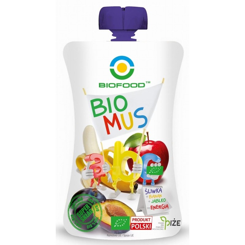 MUS ŚLIWKA - BANAN - JABŁKO BEZGLUTENOWY BIO 90 g - BIO FOOD