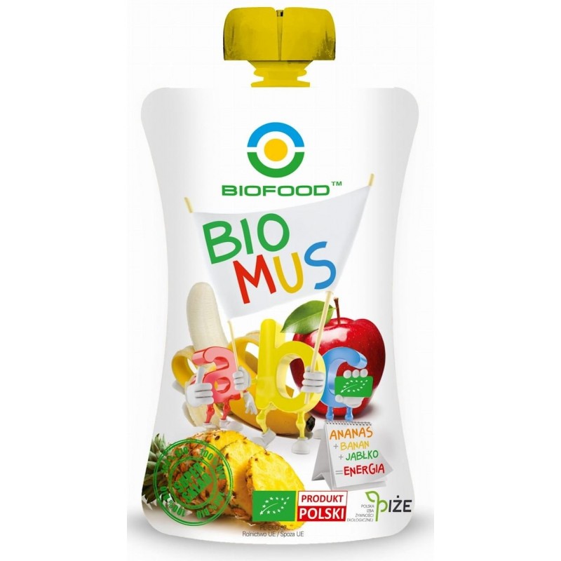 MUS ANANAS - BANAN - JABŁKO BEZGLUTENOWY BIO 120 g - BIO FOOD