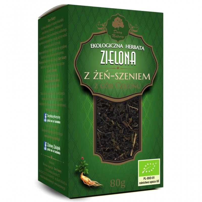 HERBATA ZIELONA Z ŻEŃ-SZENIEM BIO 80 g - DARY NATURY