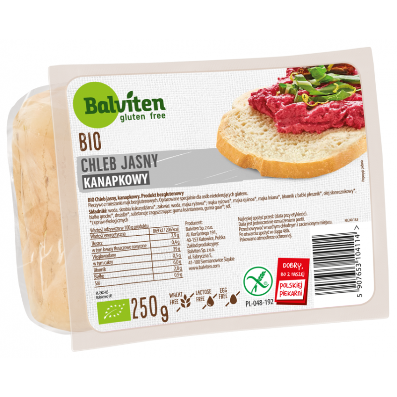 CHLEB JASNY KANAPKOWY BEZGLUTENOWY BIO 250 g - BALVITEN