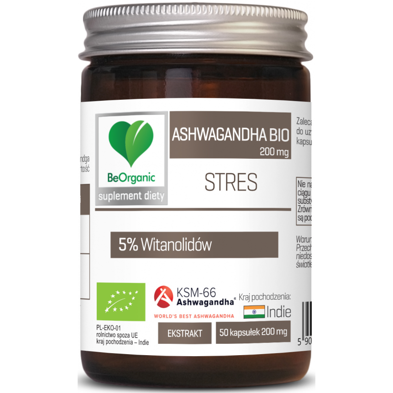 ASHWAGANDHA EKSTRAKT BIO (200 mg) 50 KAPSUŁEK - BE ORGANIC