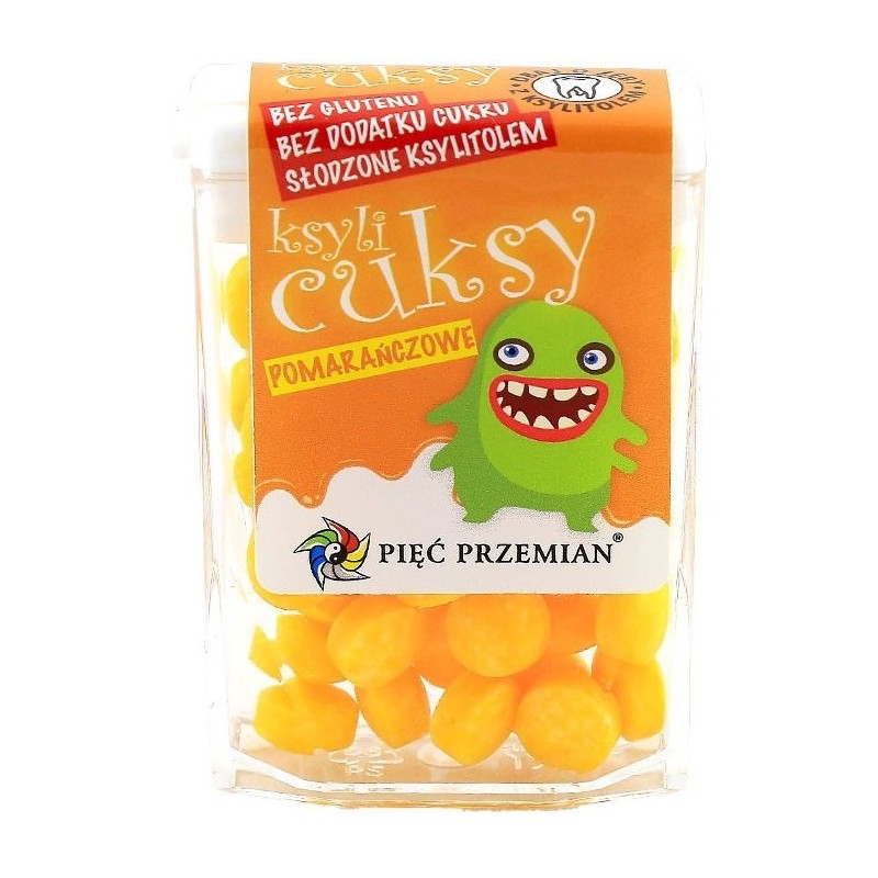 CUKIERKI Z KSYLITOLU KSYLICUKSY O SMAKU POMARAŃCZOWYM BEZGLUTENOWE 13 g - PIĘĆ PRZEMIAN