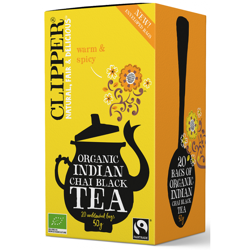 HERBATA CZARNA CHAI Z CYNAMONEM I GOŹDZIKAMI FAIR TRADE BIO (20 x 2,5 g) 50 g - CLIPPER