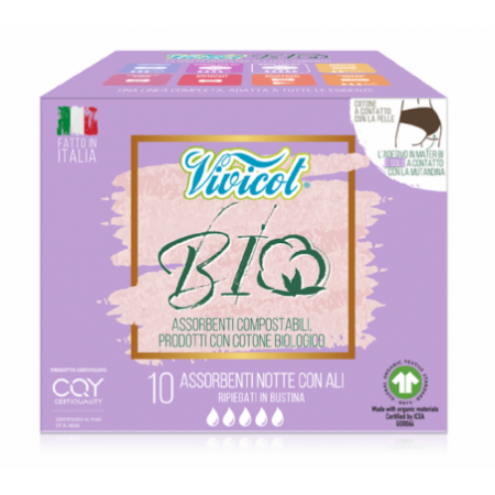 PODPASKI HIGIENICZNE ZE SKRZYDEŁKAMI NA NOC ECO 10 szt. - VIVICOT