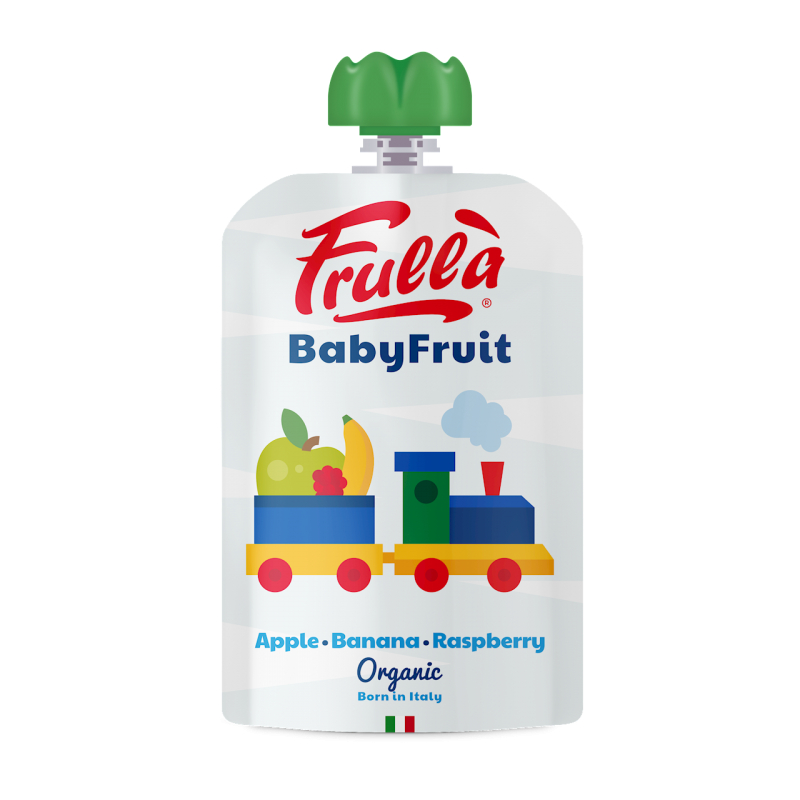 PRZECIER OWOCOWY JABŁKO - BANAN - MALINA BEZ DODATKU CUKRÓW BEZGLUTENOWY OD 6 MIESIĄCA BIO 100 g - FRULLA (NATURA NUOVA)
