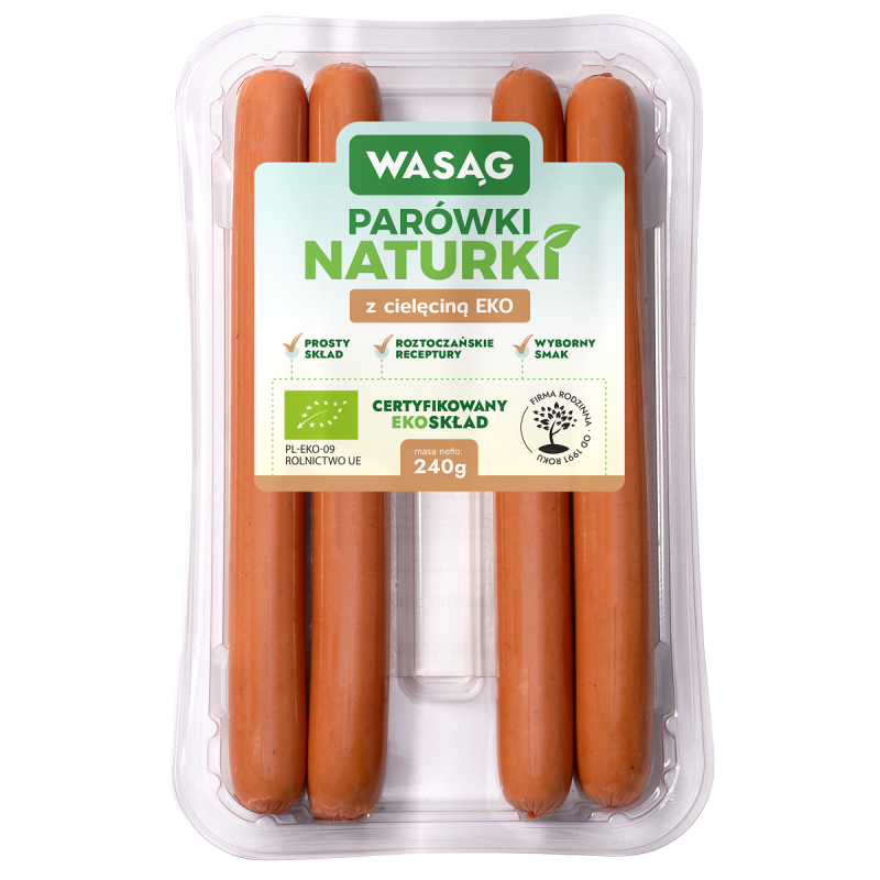 PARÓWKI Z CIELĘCINĄ BIO 240 g - WASĄG (NA ZAMÓWIENIE)