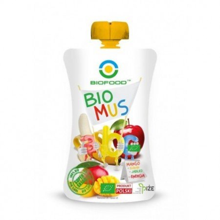 MUS MANGO - BANANOWO - JABŁKOWY BEZGLUTENOWY BIO 90 g - BIO FOOD
