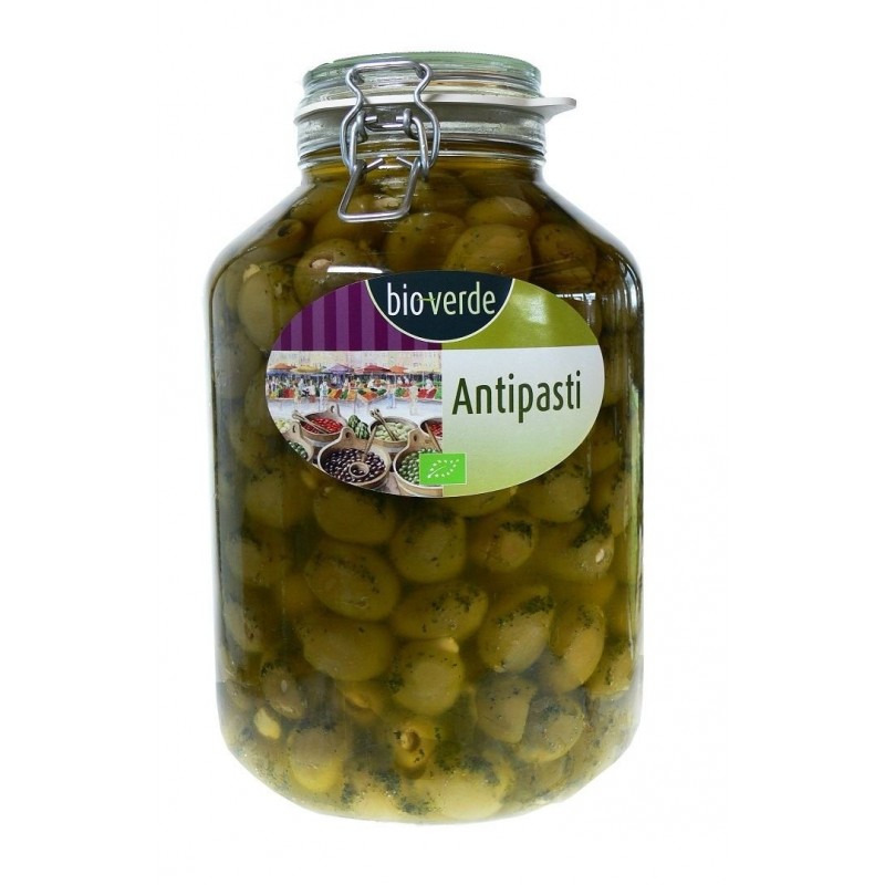 OLIWKI ZIELONE NADZIEWANE MIGDAŁAMI Z ZIOŁAMI W OLEJU BIO 4,75 kg (SŁOIK) - BIO-VERDE