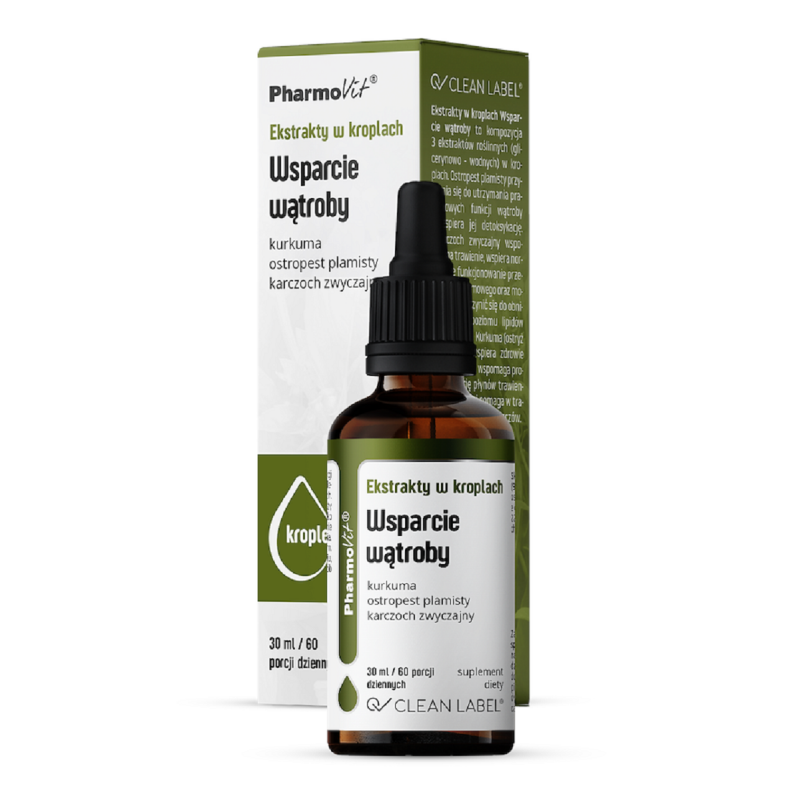 EKSTRAKTY W KROPLACH NA WSPARCIE WĄTROBY BEZGLUTENOWE 30 ml - PHARMOVIT (CLEAN LABEL)