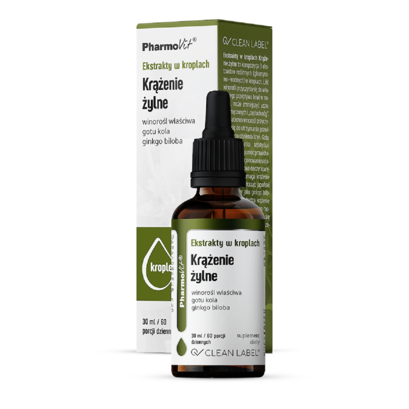 EKSTRAKTY W KROPLACH NA PRAWIDŁOWE KRĄŻENIE ŻYLNE BEZGLUTENOWE 30 ml - PHARMOVIT (CLEAN LABEL)