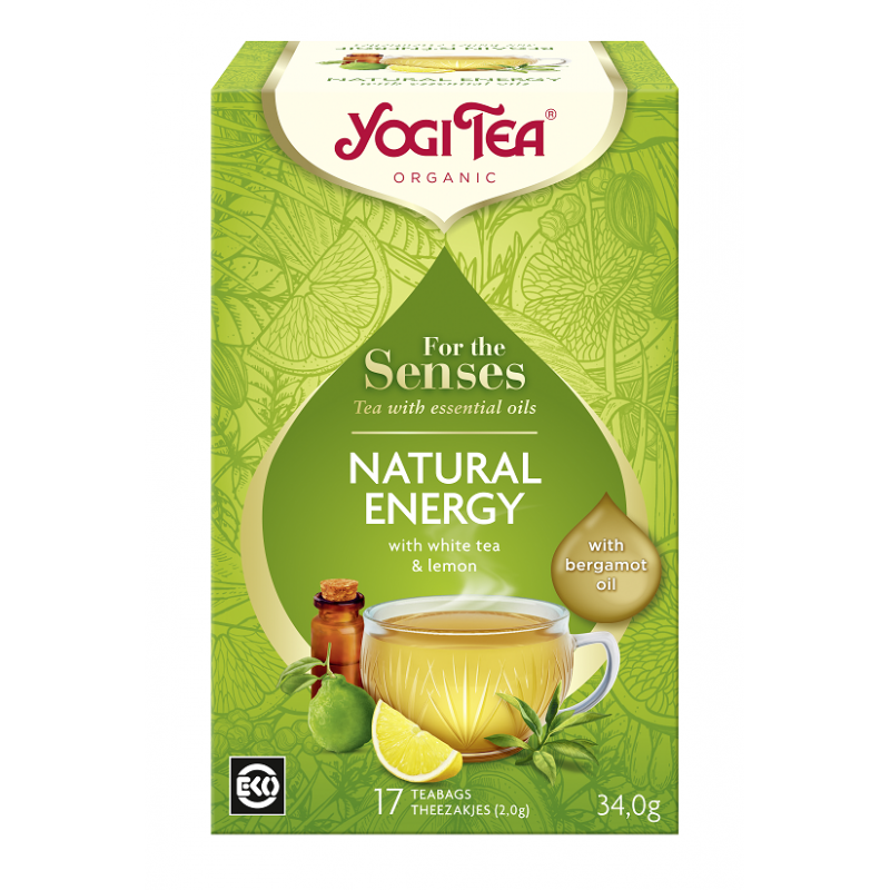HERBATA BIAŁA DLA ZMYSŁÓW NATURALNA ENERGIA Z ZIOŁAMI, OLEJKIEM Z CYTRYNY I Z BERGAMOTKI BIO (17 x 2 g) 34 g - YOGI TEA