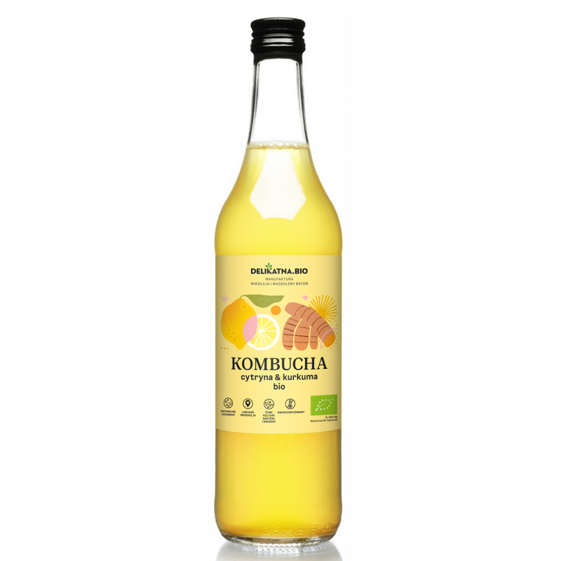 KOMBUCHA Z KURKUMĄ I CYTRYNĄ BIO 500 ml - DELIKATNA (ZAKWASOWNIA)