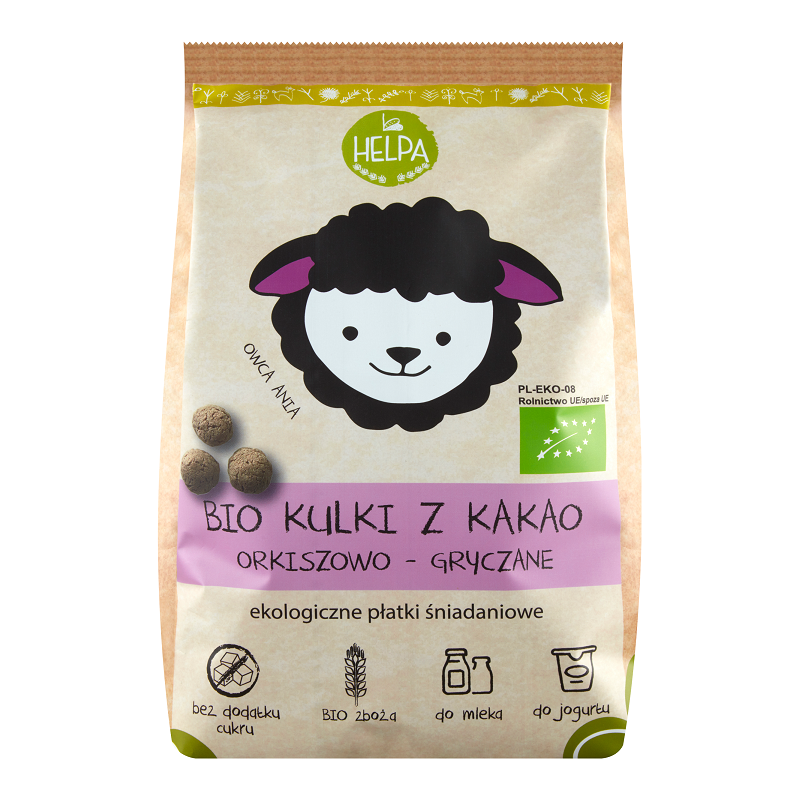 KULKI ORKISZOWO - GRYCZANE Z KAKAO BEZ DODATKU CUKRÓW BIO 160 g - HELPA