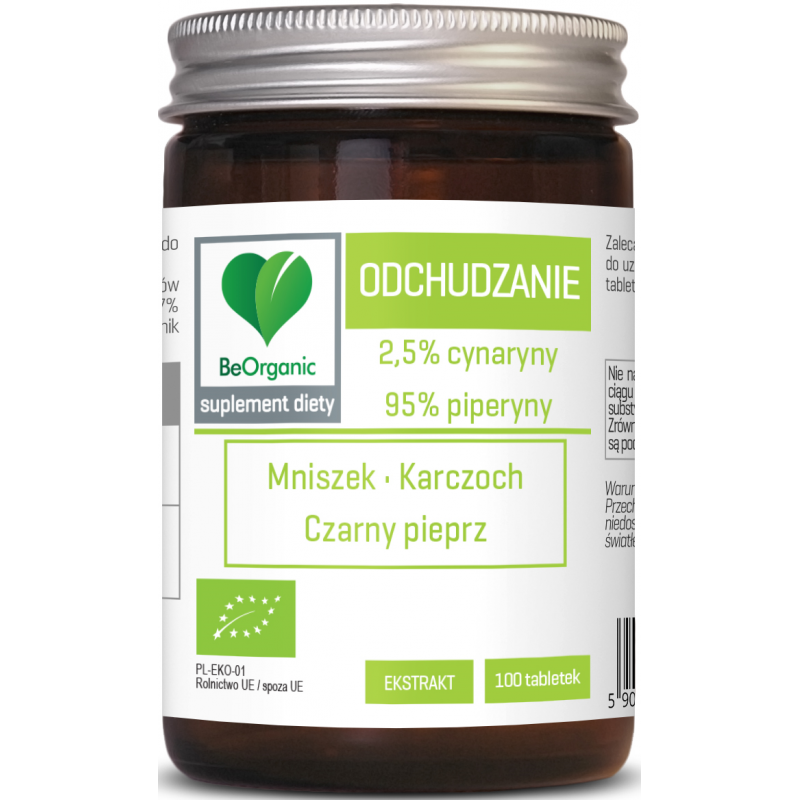 TABLETKI WSPOMAGAJĄCE ODCHUDZANIE (MNISZEK, KARCZOCH, CZARNY PIEPRZ) BIO 100 szt. - BE ORGANIC