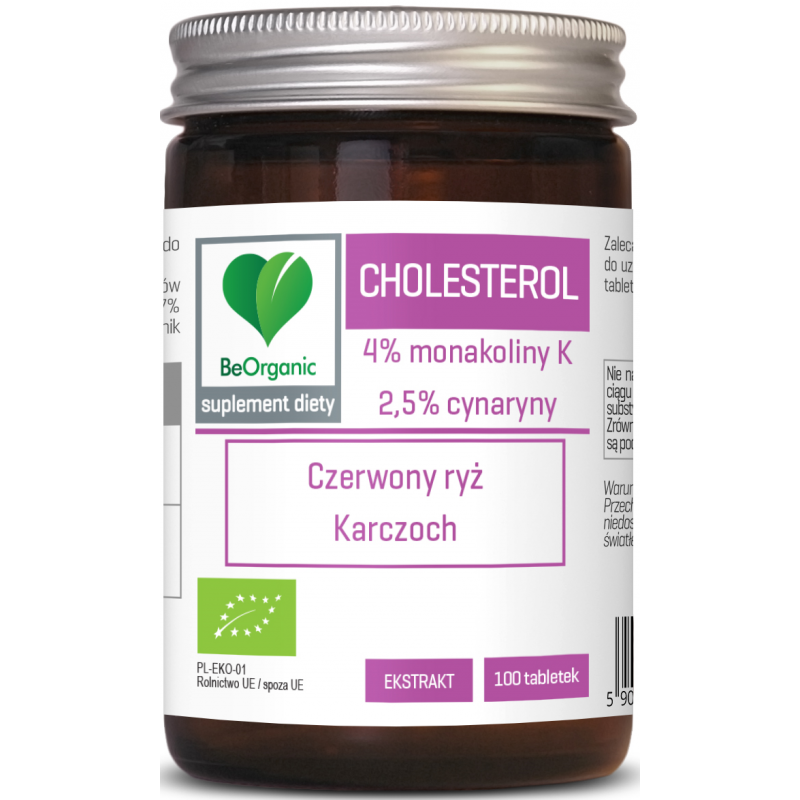 TABLETKI NA PRAWIDŁOWY POZIOM CHOLESTEROLU (CZERWONY RYŻ, KARCZOCH) BIO 100 szt. - BE ORGANIC