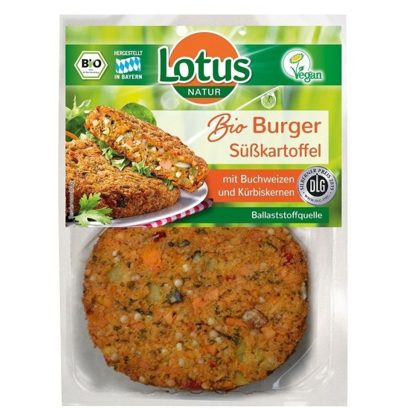 BURGERY WARZYWNE Z BATATAMI, GRYKĄ I DYNIĄ BIO 160 g - LOTUS
