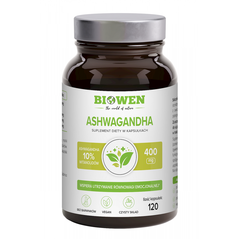 ASHWAGANDHA EKSTRAKT BEZGLUTENOWY (400 mg) 120 KAPSUŁEK - BIOWEN