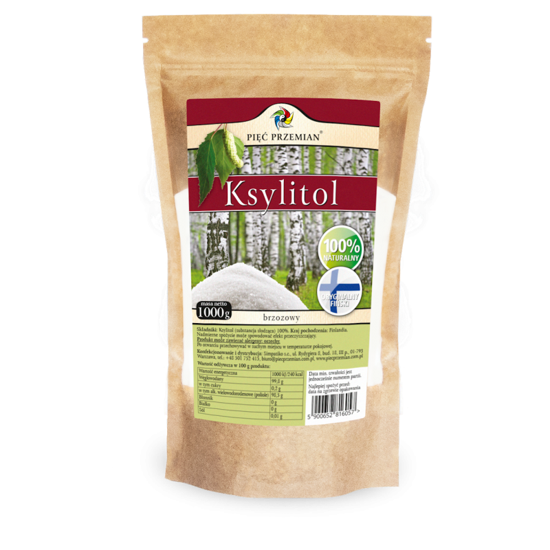 KSYLITOL 1 kg (TOREBKA PAPIEROWA) - PIĘĆ PRZEMIAN (FINLANDIA)