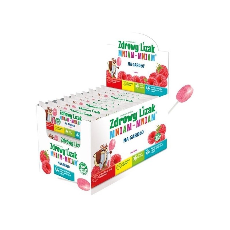 LIZAK O SMAKU MALINOWYM NA GARDŁO BEZGLUTENOWY 6 g - MNIAM MNIAM STARPHARMA