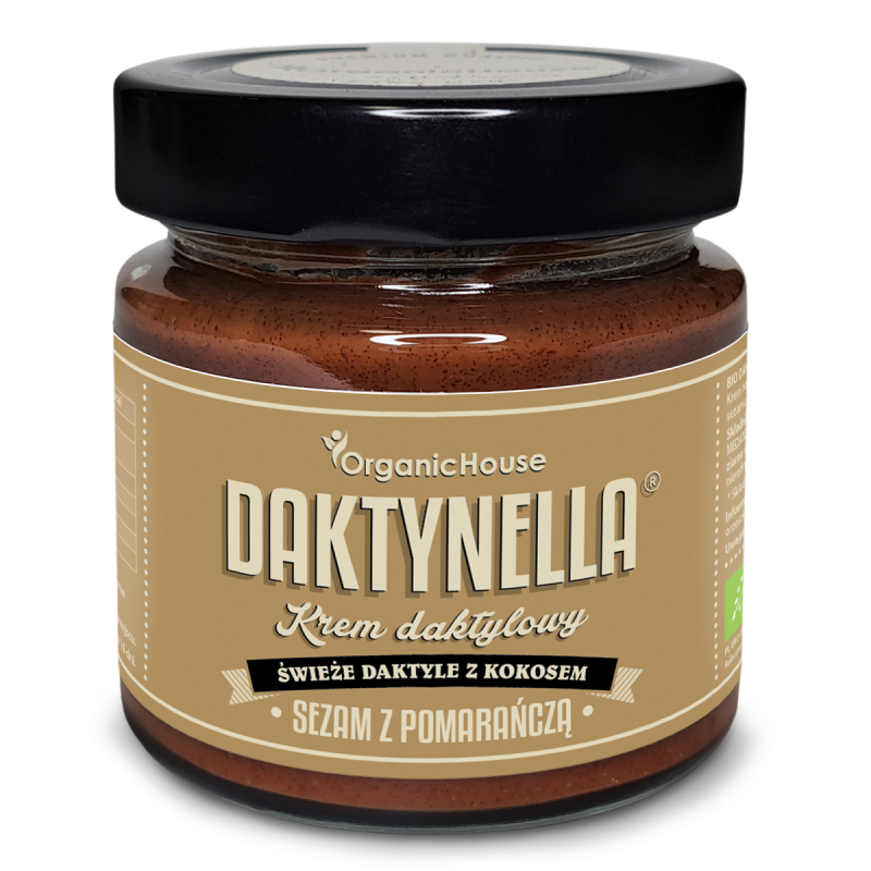 KREM KOKOSOWO - DAKTYLOWY Z SEZAMEM I POMARAŃCZĄ BEZGLUTENOWY BIO 190 g - ORGANICHOUSE (DAKTYNELLA)