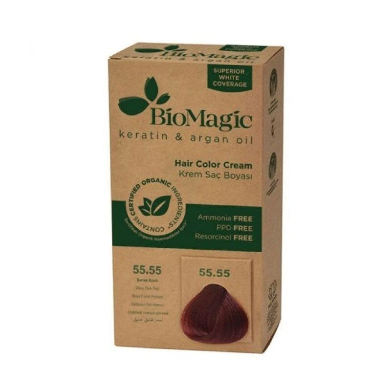 FARBA DO WŁOSÓW GŁĘBOKA CIEMNA CZERWIEŃ (55.55) 250 g - BIOMAGIC