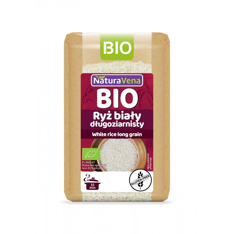 RYŻ BIAŁY DŁUGOZIARNISTY BEZGLUTENOWY BIO 500 g - NATURAVENA