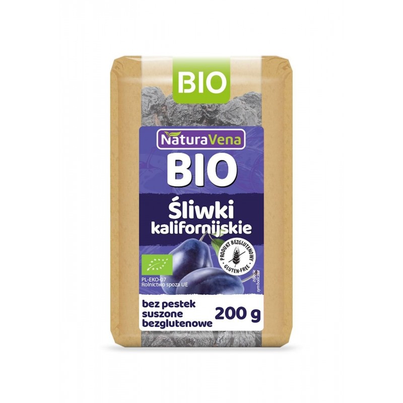 ŚLIWKI KALIFORNIJSKIE SUSZONE BEZGLUTENOWE BIO 200 g - NATURAVENA