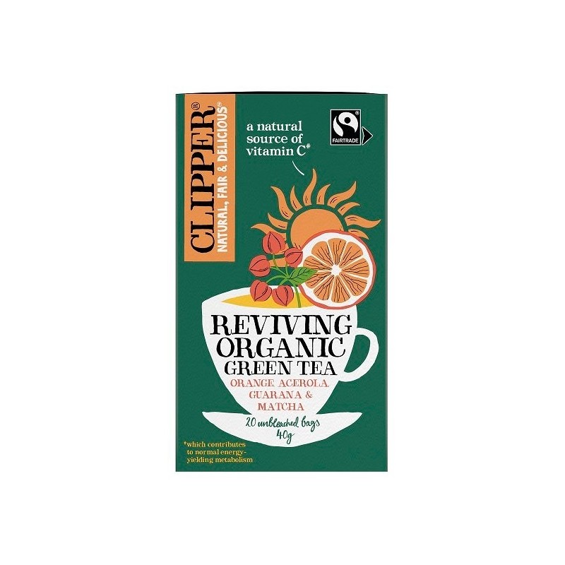 HERBATA ZIELONA Z ACEROLĄ, GUARANĄ I MATCHĄ "OŻYWIENIE" FAIR TRADE BIO (20 x 2 g) 40 g - CLIPPER