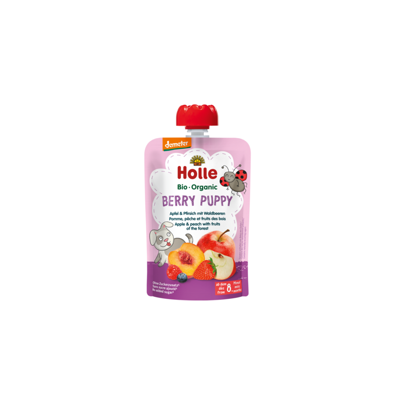 MUS BRZOSKWINIOWA PANDA (BRZOSKWINIA - BANAN - MORELA - ORKISZ) BEZ DODATKU CUKRÓW OD 8 MIESIĄCA DEMETER BIO 100 g - HOLLE