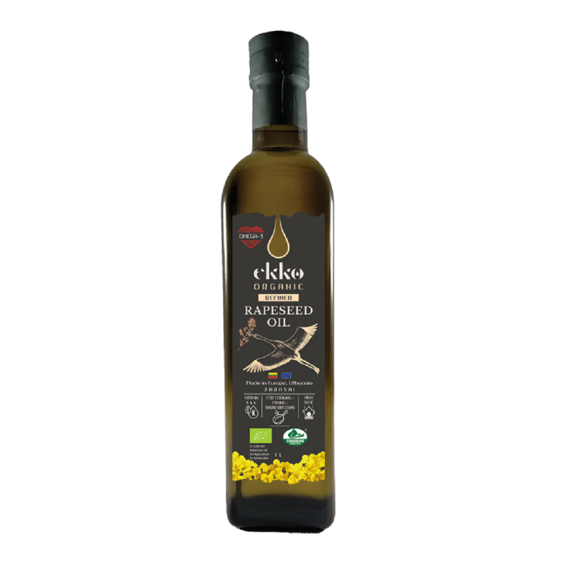 OLEJ RZEPAKOWY DO GOTOWANIA I SMAŻENIA TŁOCZONY NA ZIMNO OMEGA-3 BIO 500 ml - EKKO