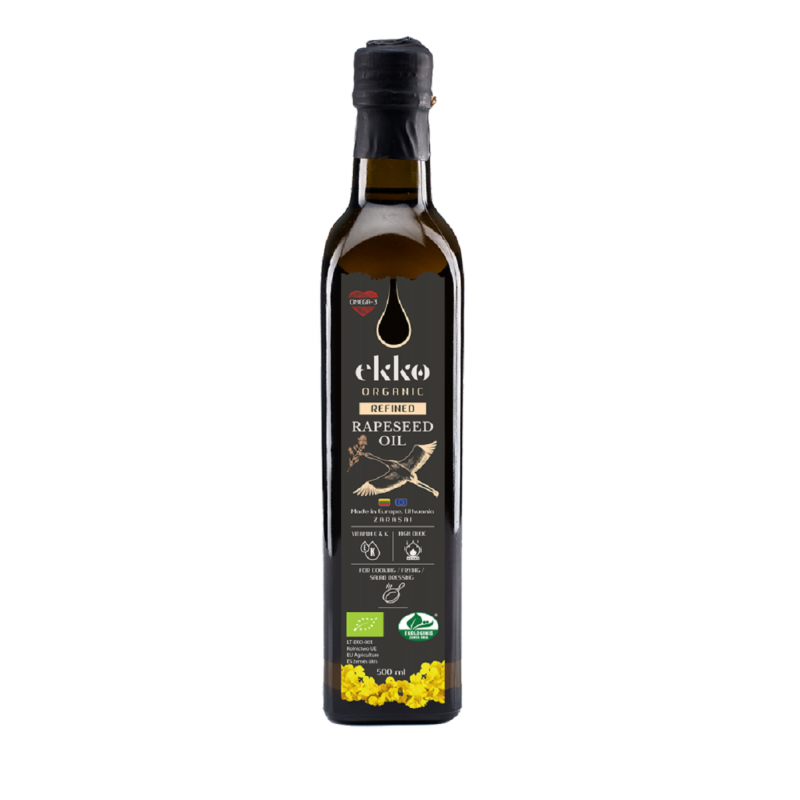 OLEJ RZEPAKOWY DO GOTOWANIA I SMAŻENIA TŁOCZONY NA ZIMNO OMEGA-3 BIO 1 L - EKKO