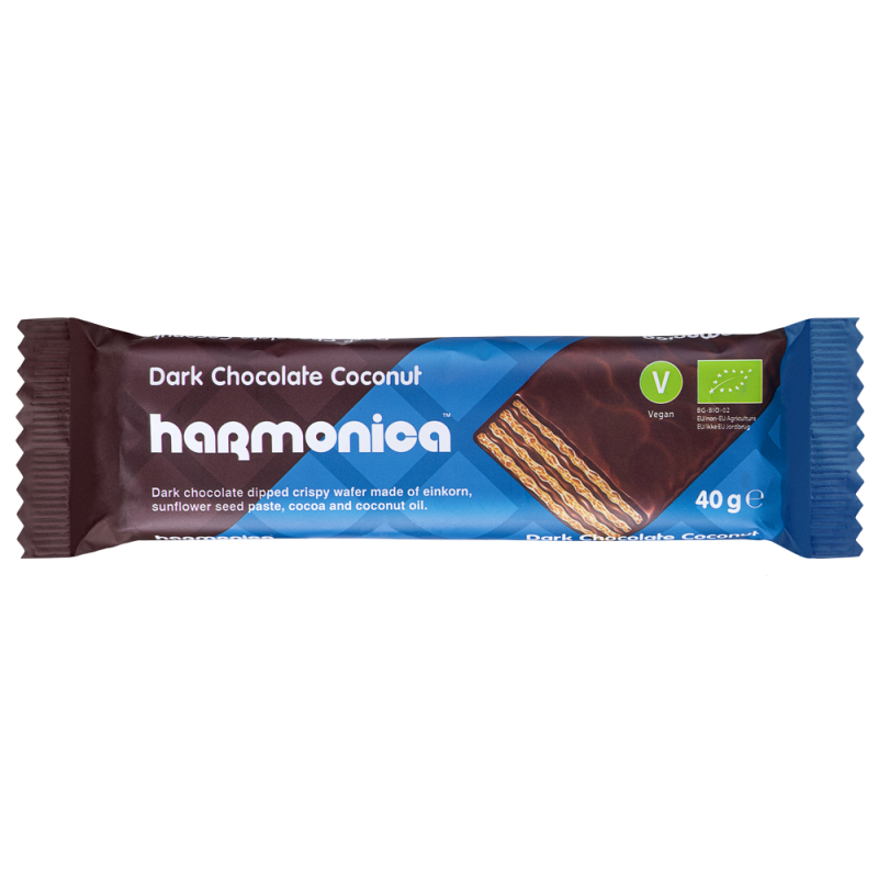 WAFELEK Z SAMOPSZY Z KREMEM KOKOSOWO - KAKAOWYM W POLEWIE CZEKOLADOWEJ BIO 40 g - HARMONICA