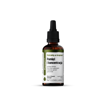 EKSTRAKTY W KROPLACH NA PAMIĘĆ I KONCENTRACJĘ BEZGLUTENOWE 30 ml - PHARMOVIT (CLEAN LABEL)