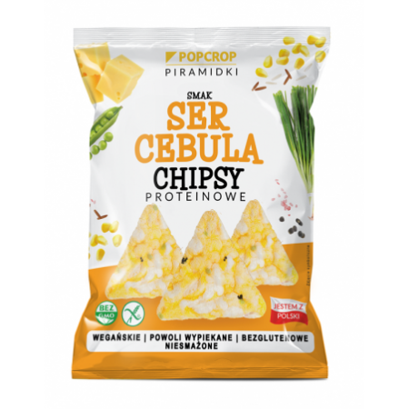 CHRUPKI PIRAMIDKI PROTEINOWE O SMAKU SERA I CEBULI WEGAŃSKIE BEZGLUTENOWE 60 g - POPCROP